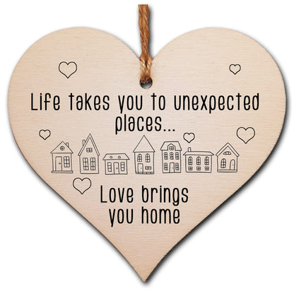 The Plum Penguin Handmade Wooden Hanging Heart Plaque Gift Life Unexpected Love Home Inspirational Wall Hanger Card Alternative Friendship Family