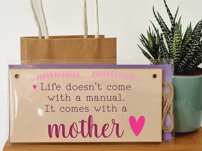 The Plum Penguin Handmade Wooden Hanging Wall Plaque Life Not a Manual a Mother Sentimental Gift Sign Mother's Day