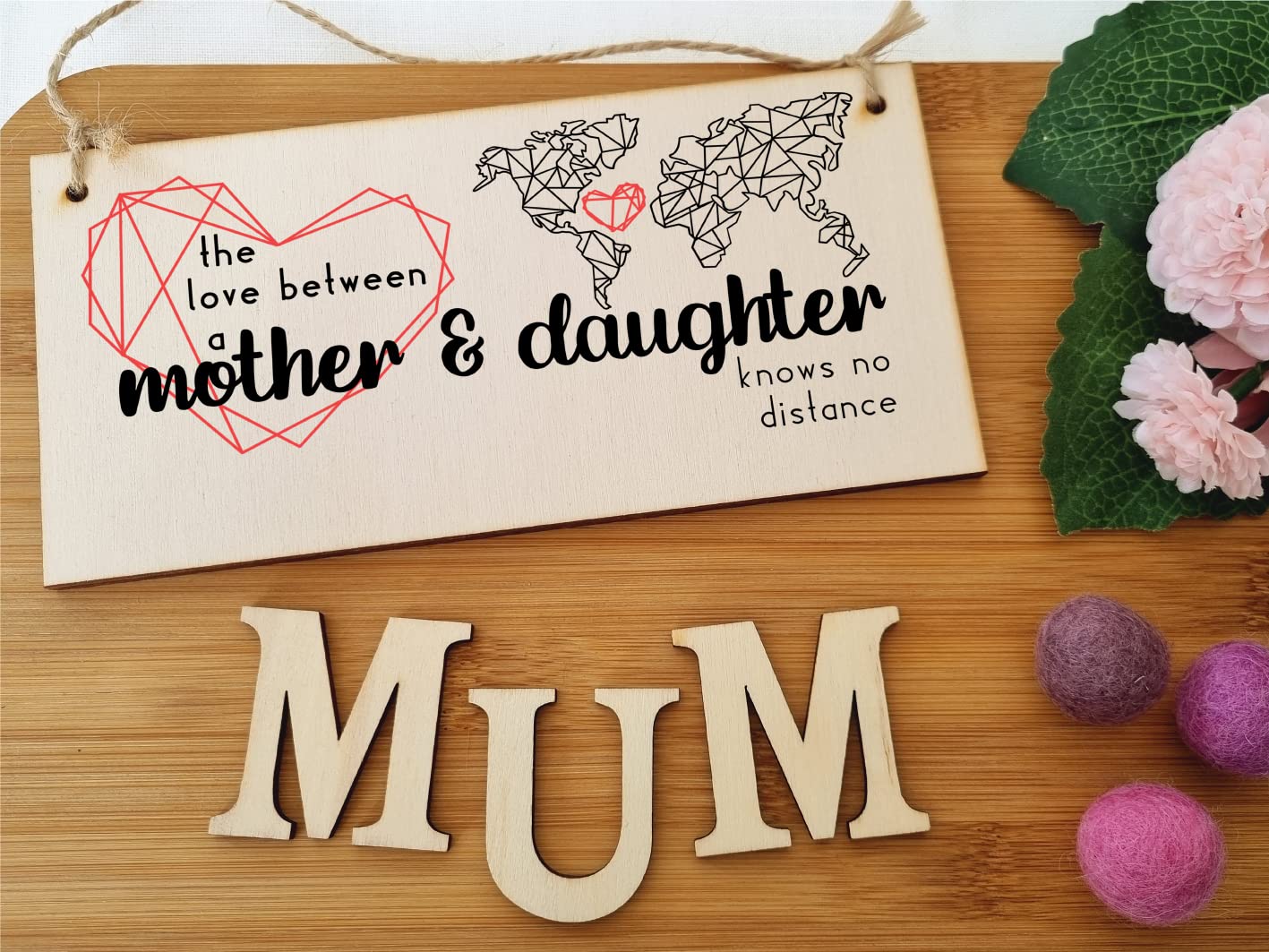 The Plum Penguin Handmade Wooden Hanging Wall Plaque Love Between Mother and Daughter Knows No Distance Mum Gift Sign Mother's Days