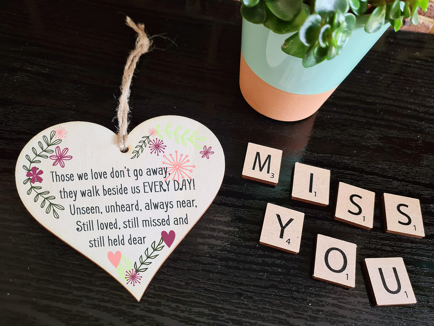 The Plum Penguin Handmade Wooden Hanging Heart Plaque Gift Those We Love Held Dear Missing You Bereavement In Memory Keepsake Wall Hanger