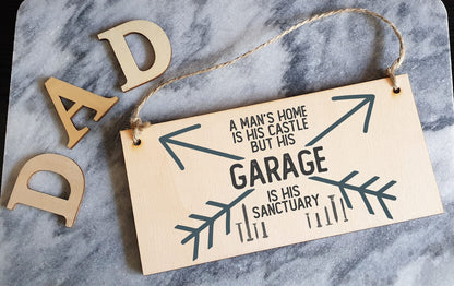 The Plum Penguin Handmade Wooden Hanging Wall Plaque A Man's Home Castle Shed Sanctuary Novelty Man Cave Sign