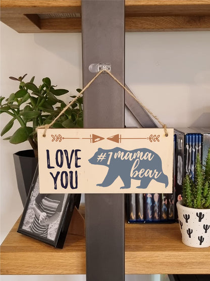 The Plum Penguin Handmade Wooden Hanging Wall Plaque Love You #1 Mama Bear Boho Style Gift Sign Mother's Day