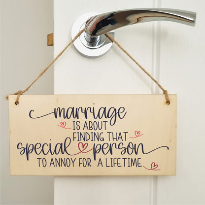 The Plum Penguin Handmade Wooden Hanging Wall Plaque Happy Marriage Special Person Annoy Lifetime Decorative Sign Wedding Gift