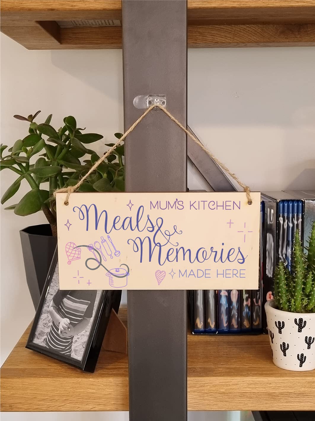 The Plum Penguin Handmade Wooden Hanging Wall Plaque Mums Kitchen Meals and Memories Sentimental Gift Sign Mother's Day
