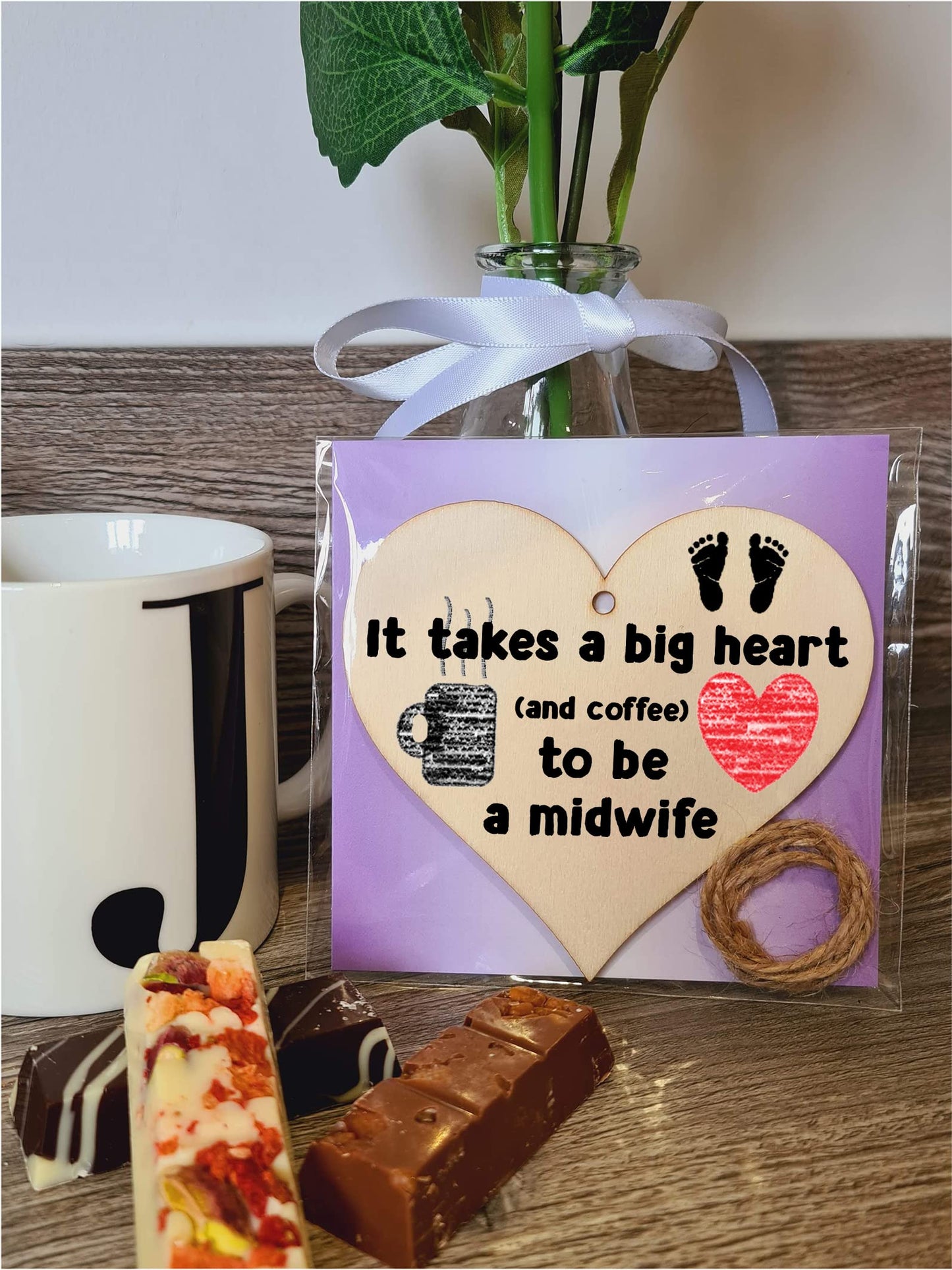 Handmade Wooden Hanging Heart Plaque Gift for a Great Midwife Funny Thank You Keepsake