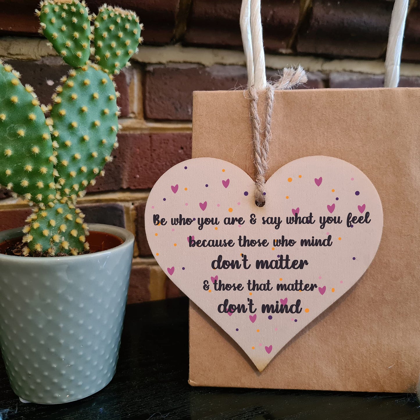 The Plum Penguin Handmade Wooden Hanging Heart Plaque Gift Be Who You Are Feel Inspirational Wall Hanger Card Alternative Motivational Present