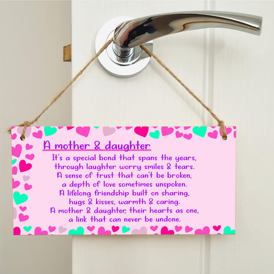 Mother and Daughter Special Bond Decorative Sign for Mums Mother's Day Handmade Wooden Hanging Wall Plaque Gift