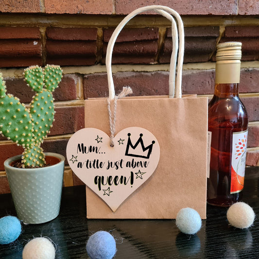 The Plum Penguin Handmade Wooden Hanging Heart Plaque Mum a title just above queen fun inspirational yas kween keepsake from daughter son kids wall hanger card alternative