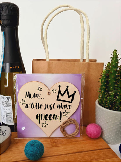 The Plum Penguin Handmade Wooden Hanging Heart Plaque Mum a title just above queen fun inspirational yas kween keepsake from daughter son kids wall hanger card alternative