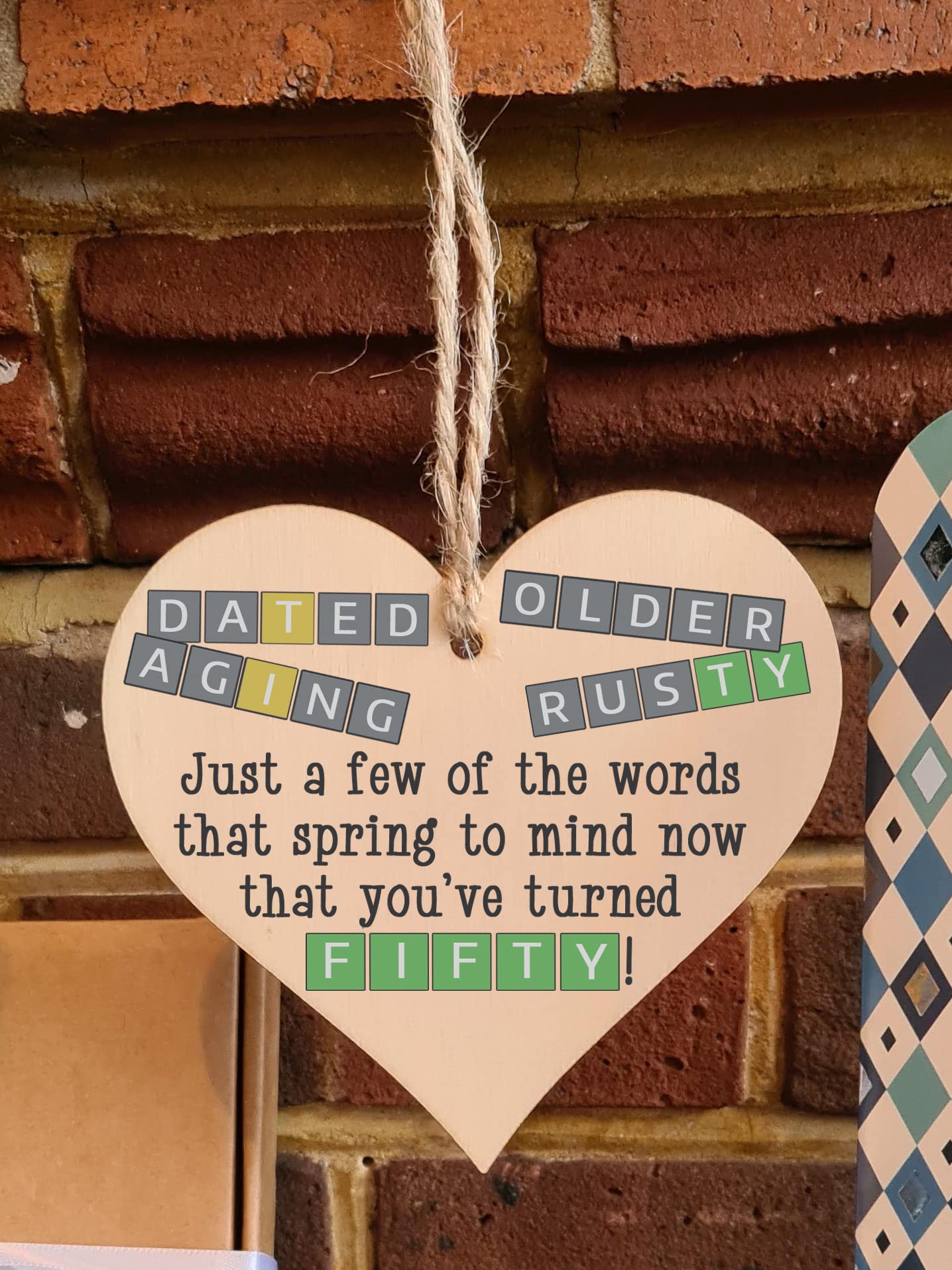 The Plum Penguin Handmade Wooden Hanging Heart Plaque Gift Happy Birthday Fifty Funny Wordle Just a few words that spring to mind