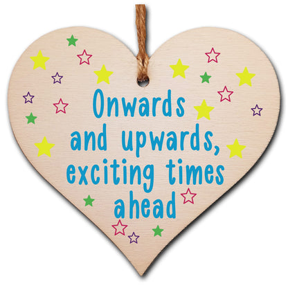 The Plum Penguin Handmade Wooden Hanging Heart Plaque Gift Exciting Times Ahead Leaving Present Work Colleague Friend Card Alternative