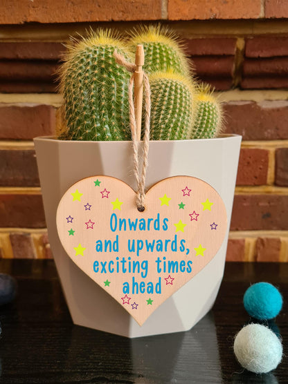 The Plum Penguin Handmade Wooden Hanging Heart Plaque Gift Exciting Times Ahead Leaving Present Work Colleague Friend Card Alternative