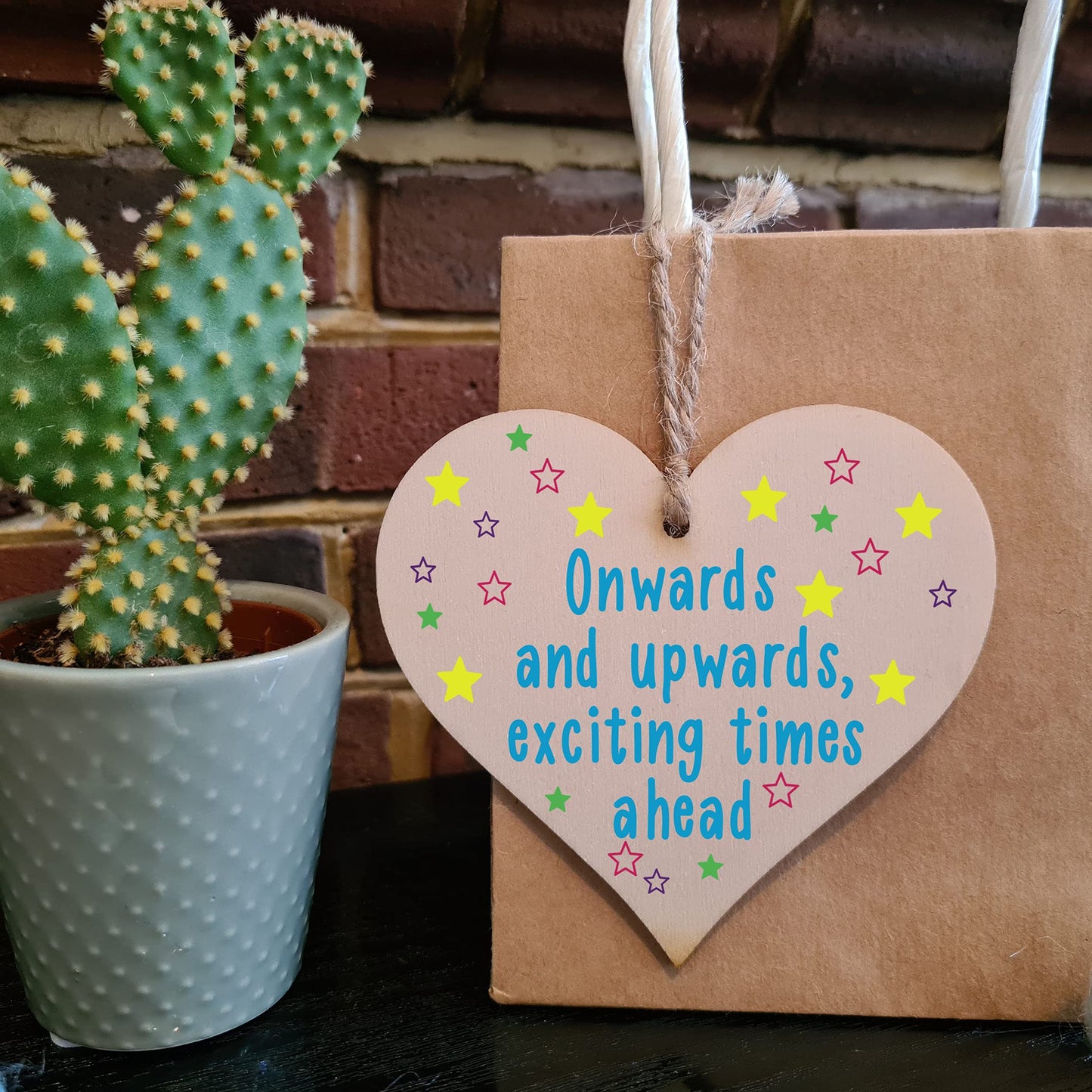 The Plum Penguin Handmade Wooden Hanging Heart Plaque Gift Exciting Times Ahead Leaving Present Work Colleague Friend Card Alternative