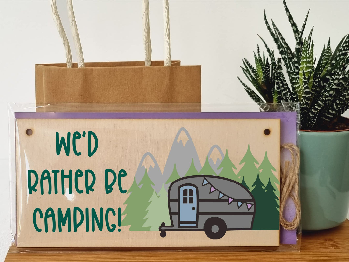 The Plum Penguin Handmade Wooden Hanging Wall Plaque We'd Rather Be Camping Fun Camping Tent Caravan Adventure Sign
