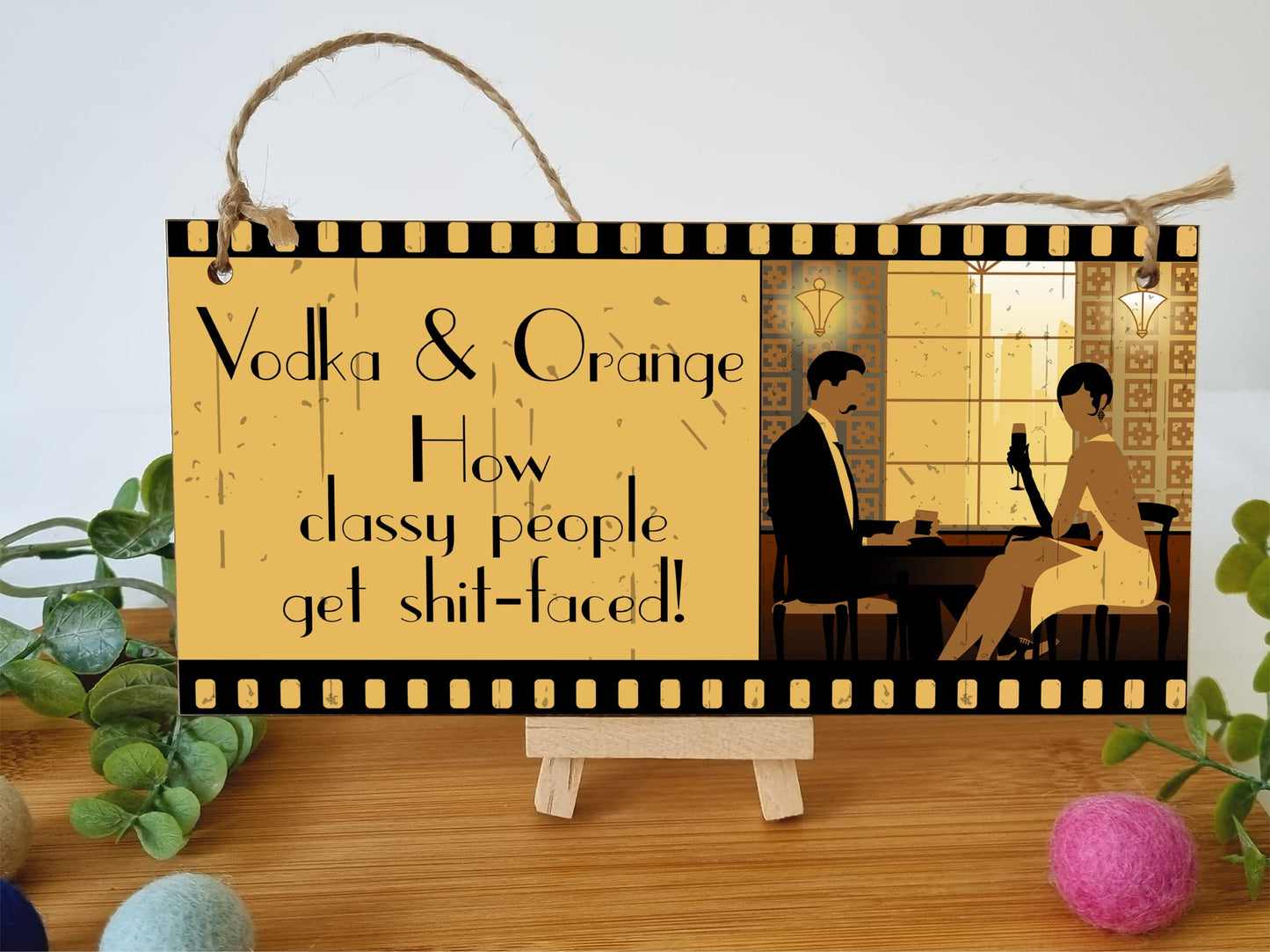 The Plum Penguin Handmade Wooden Hanging Wall Plaque Vodka and How Classy People Get Drunk Pun Novelty Sign for Home Bar Kitchen