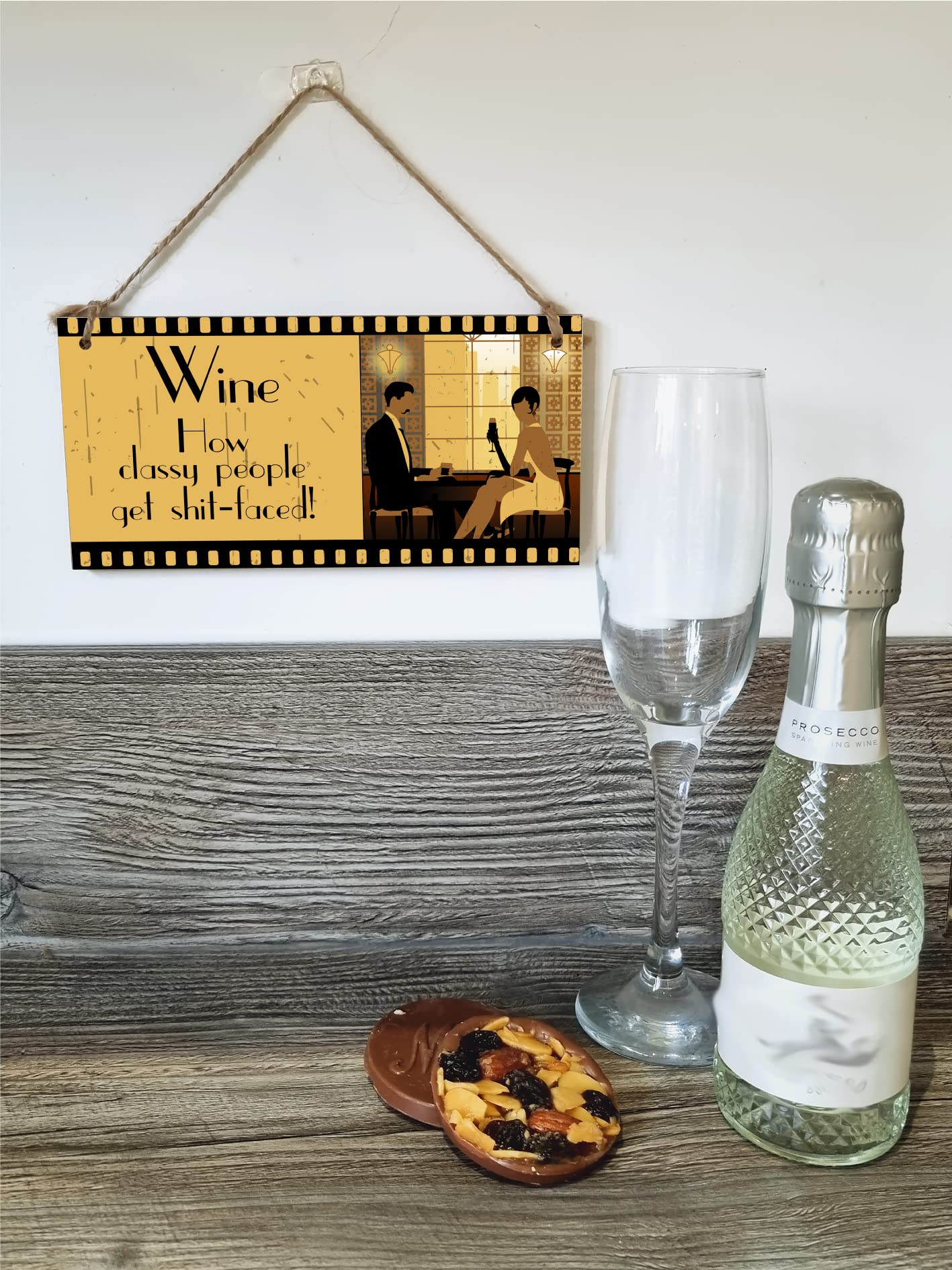 The Plum Penguin Handmade Wooden Hanging Wall Plaque Wine How Classy People Get Drunk Pun Novelty Sign for Home Bar Kitchen