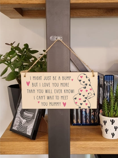 The Plum Penguin Handmade Wooden Hanging Wall Plaque Bump Can't Wait to Meet You Mummy Gift Sign Pregnant 1st Mother's Day