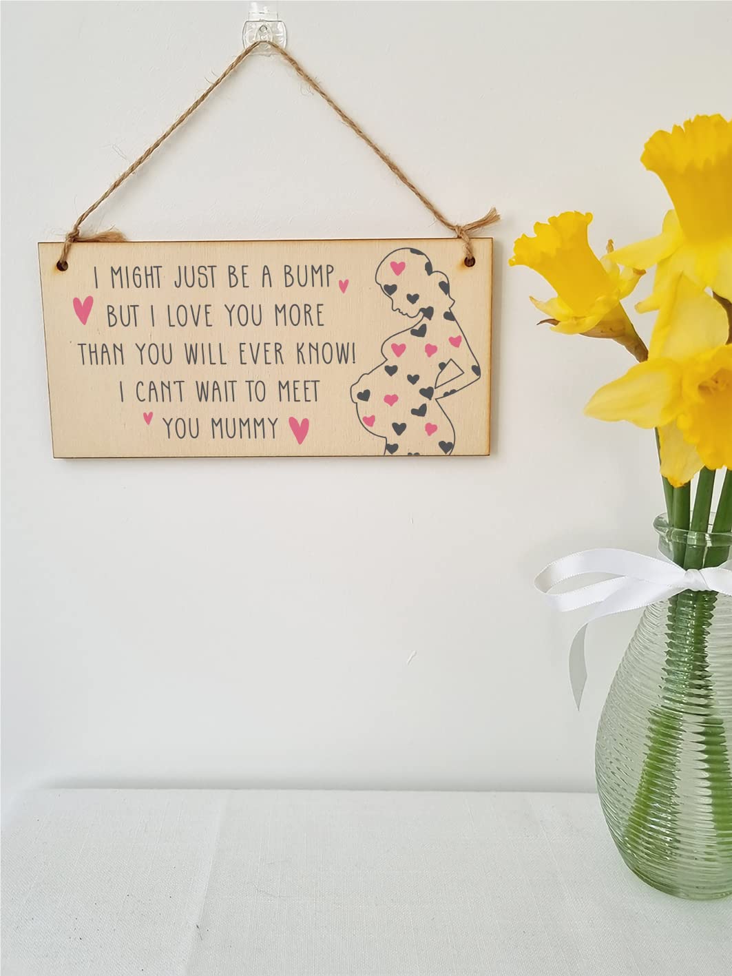 The Plum Penguin Handmade Wooden Hanging Wall Plaque Bump Can't Wait to Meet You Mummy Gift Sign Pregnant 1st Mother's Day