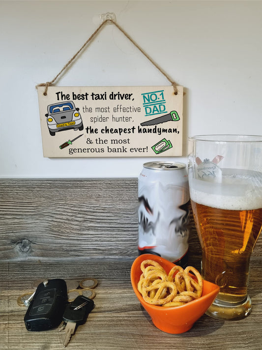 The Plum Penguin Handmade Wooden Hanging Wall Plaque Dad Best Taxi Driver Handyman Generous Bank Novelty Sign