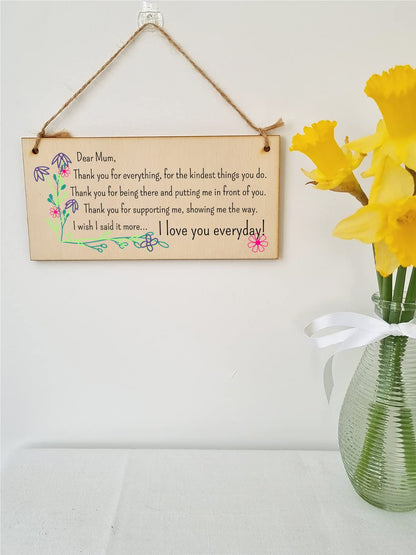 The Plum Penguin Handmade Wooden Hanging Wall Plaque Thank You Mum For Everything Love You Sentimental Gift Sign Mother's Day