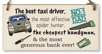 The Plum Penguin Handmade Wooden Hanging Wall Plaque Dad Best Taxi Driver Handyman Generous Bank Novelty Sign