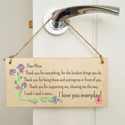 The Plum Penguin Handmade Wooden Hanging Wall Plaque Thank You Mum For Everything Love You Sentimental Gift Sign Mother's Day