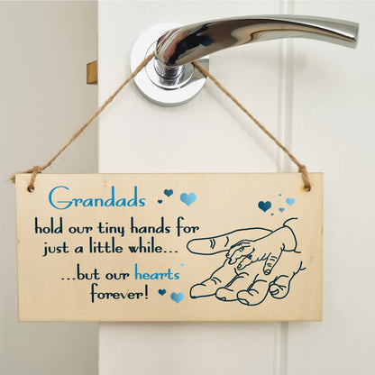 The Plum Penguin Handmade Wooden Hanging Wall Plaque Grandads Hold Little Hands Hearts Forever Sentimental Gift Father's Day