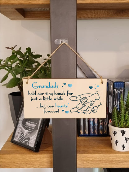 The Plum Penguin Handmade Wooden Hanging Wall Plaque Grandads Hold Little Hands Hearts Forever Sentimental Gift Father's Day