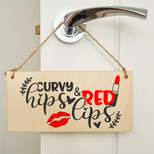 The Plum Penguin Handmade Wooden Hanging Wall Plaque Curvy Hips Red Lips Decorative Funny Friendship Gift Sassy Queen
