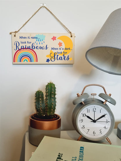 The Plum Penguin Handmade Wooden Hanging Wall Plaque When it rains look for rainbows dark look for stars Decorative Sign Friendship