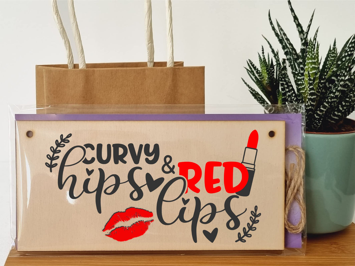 The Plum Penguin Handmade Wooden Hanging Wall Plaque Curvy Hips Red Lips Decorative Funny Friendship Gift Sassy Queen
