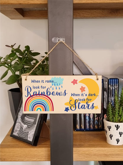 The Plum Penguin Handmade Wooden Hanging Wall Plaque When it rains look for rainbows dark look for stars Decorative Sign Friendship