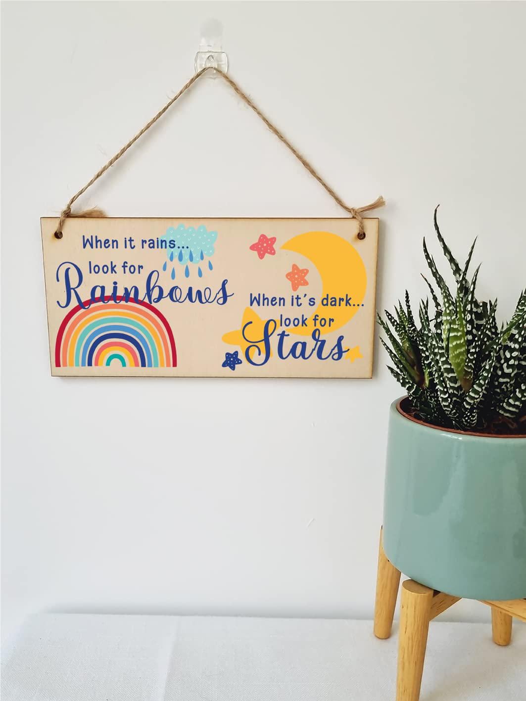 The Plum Penguin Handmade Wooden Hanging Wall Plaque When it rains look for rainbows dark look for stars Decorative Sign Friendship