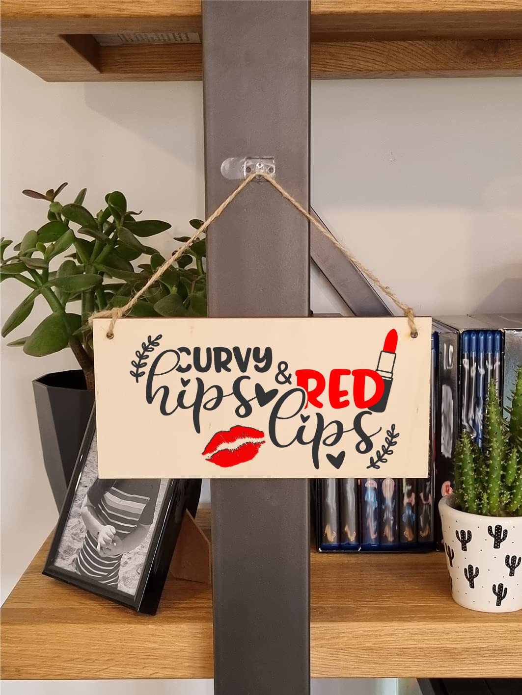 The Plum Penguin Handmade Wooden Hanging Wall Plaque Curvy Hips Red Lips Decorative Funny Friendship Gift Sassy Queen