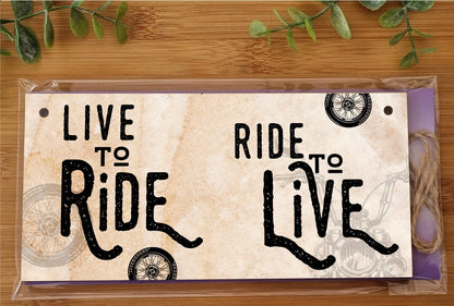 The Plum Penguin Handmade Wooden Hanging Wall Plaque Ride to Live Motorbike Enthusiast Bike Harley Decorative Sign Man Cave Garage