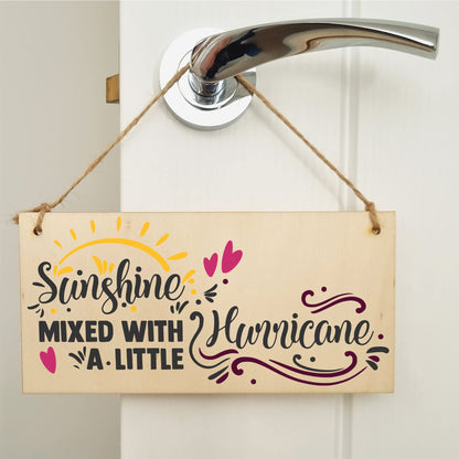 The Plum Penguin Handmade Wooden Hanging Wall Plaque Sunshine Mixed with a Little Hurricane Decorative Friendship Gift Sassy Queen