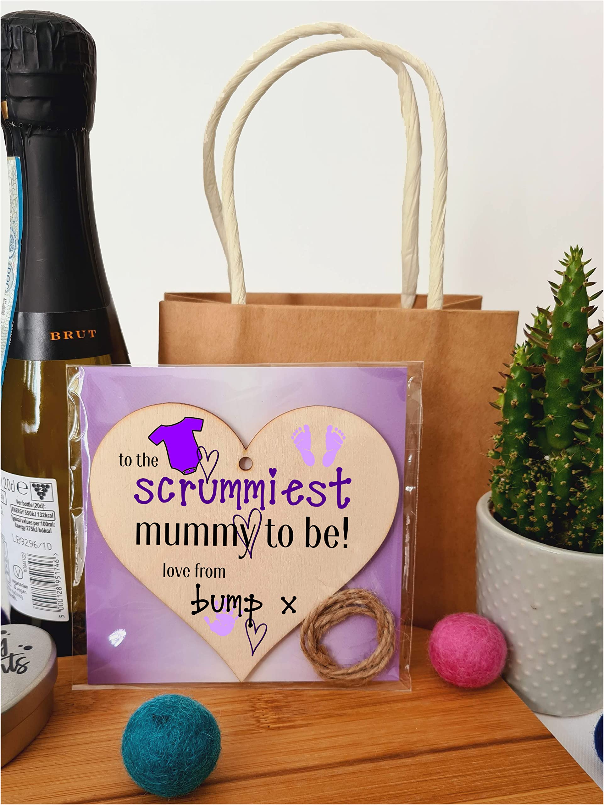 Handmade Wooden Hanging Heart Plaque perfect for mum to be pregnant special keepsake to the scrummiest mummy to be fun gift from bump expectant mums from baby card alternative