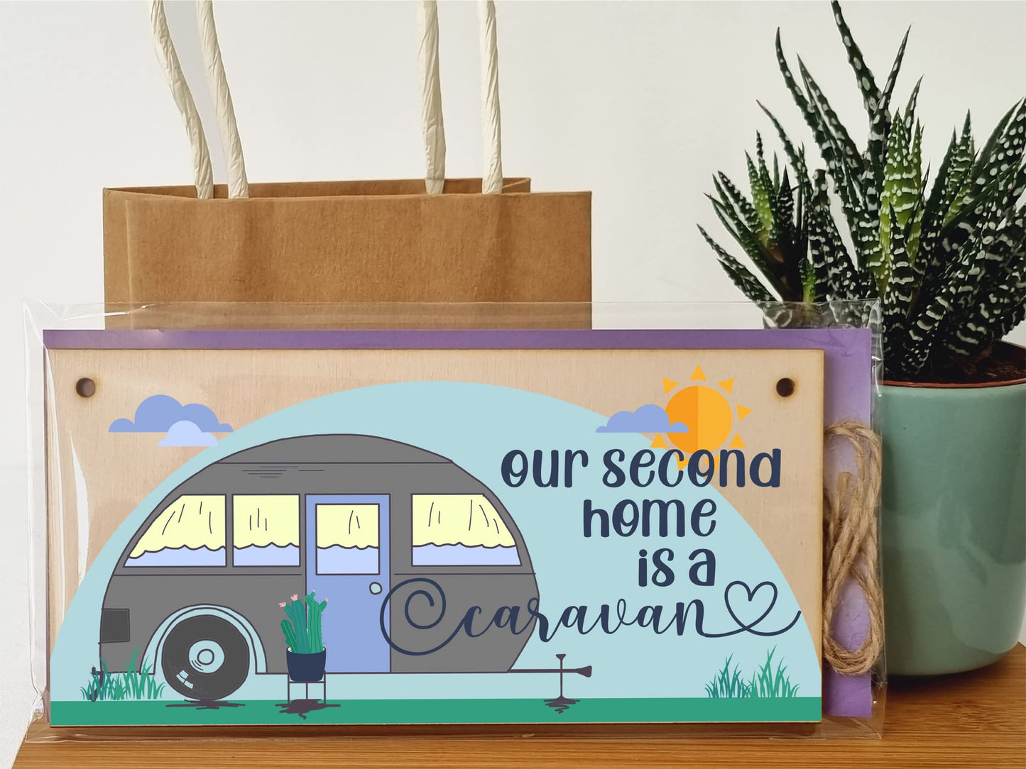 The Plum Penguin Handmade Wooden Hanging Wall Plaque Our Second Home is a Caravan Fun Camping Tent Campervan Adventure Sign