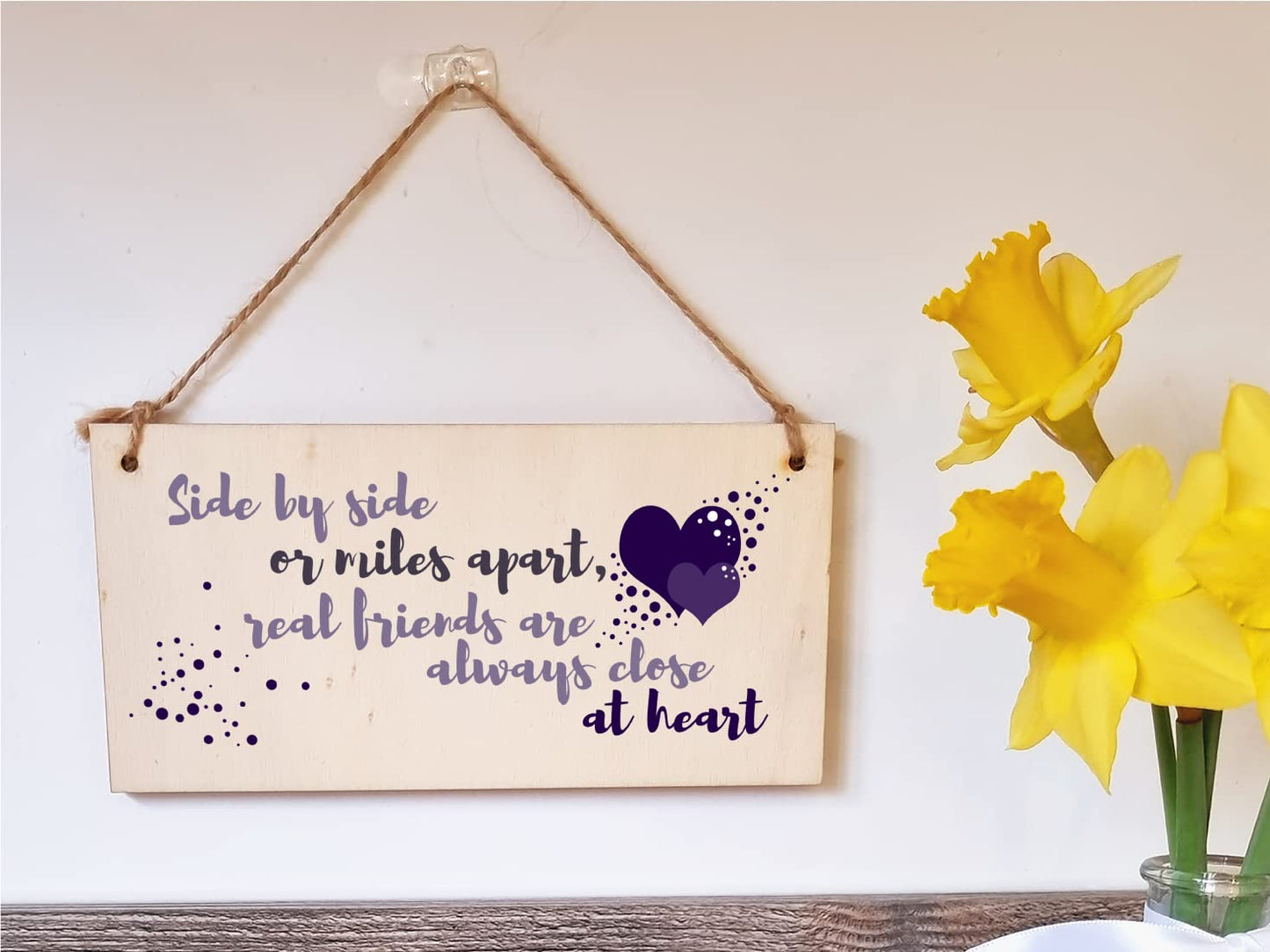 The Plum Penguin Handmade Wooden Hanging Wall Plaque Side by Side Miles Apart Friends Close at Heart Sentimental Friendship Gift