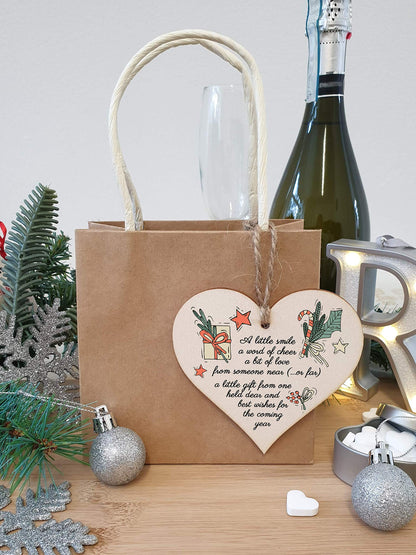 Handmade Wooden Hanging Heart Plaque Christmas Tree Bauble Sweet Poem Festive Wishes Card Alternative Long Distance Family Friends