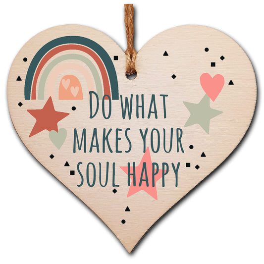The Plum Penguin Handmade Wooden Hanging Heart Plaque Gift Make Your Soul Happy Inspirational Wall hanger Motivational Friendship Card Alternative