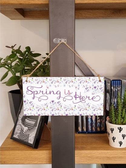 The Plum Penguin Handmade Wooden Hanging Wall Plaque Spring is Here Cute Fun Easter Sign Springtime Garden Kitchen Decoration