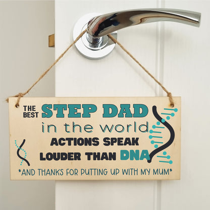 The Plum Penguin Handmade Wooden Hanging Wall Plaque Step Dad More than DNA Funny Novelty Sign Man Cave Office