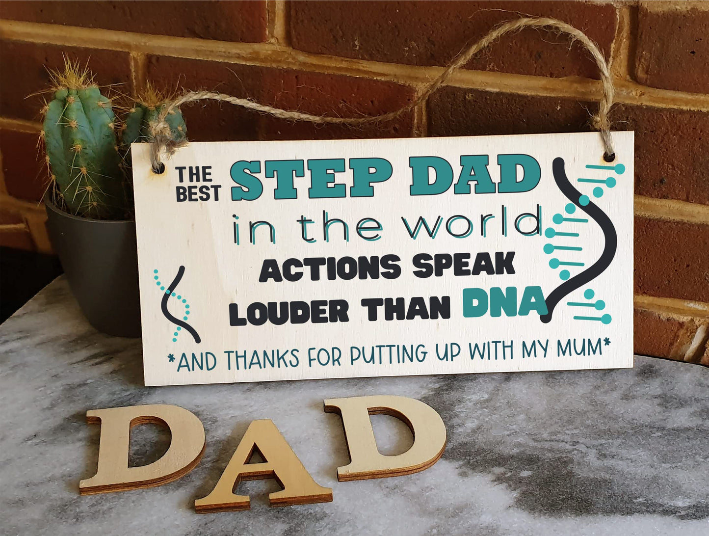 The Plum Penguin Handmade Wooden Hanging Wall Plaque Step Dad More than DNA Funny Novelty Sign Man Cave Office