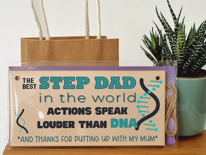 The Plum Penguin Handmade Wooden Hanging Wall Plaque Step Dad More than DNA Funny Novelty Sign Man Cave Office