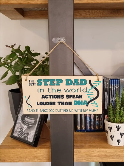 The Plum Penguin Handmade Wooden Hanging Wall Plaque Step Dad More than DNA Funny Novelty Sign Man Cave Office