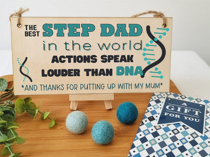 The Plum Penguin Handmade Wooden Hanging Wall Plaque Step Dad More than DNA Funny Novelty Sign Man Cave Office