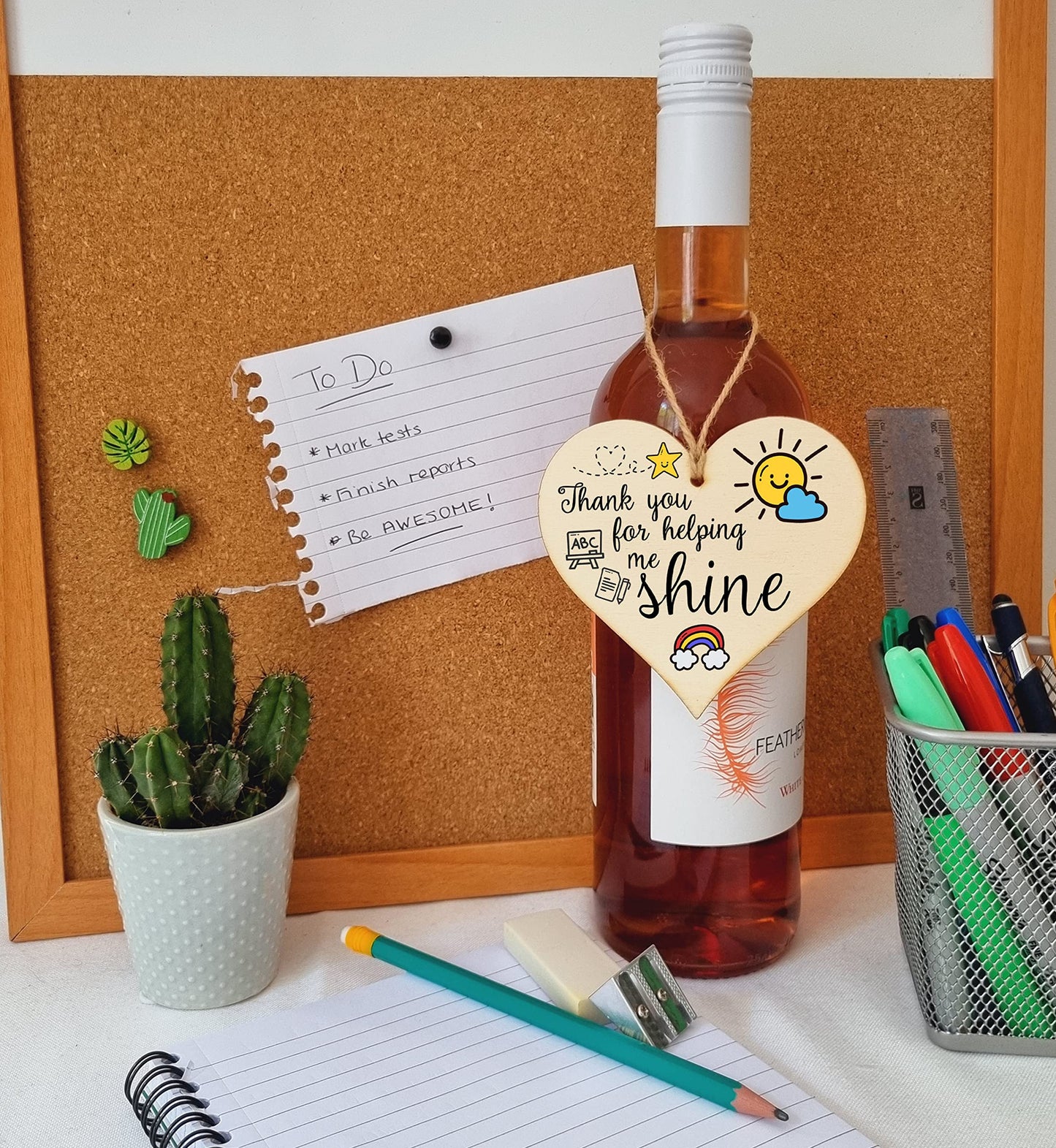 The Plum Penguin Thank You for Helping Me Shine Fun Design Hanging Heart Wooden Decoration End of Term Gift Card Alternative Teacher
