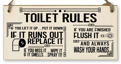 The Plum Penguin Toilet Rules Funny Novelty Handmade Wooden Hanging Wall Plaque Gift Bathroom Loo Sign Home Decoration