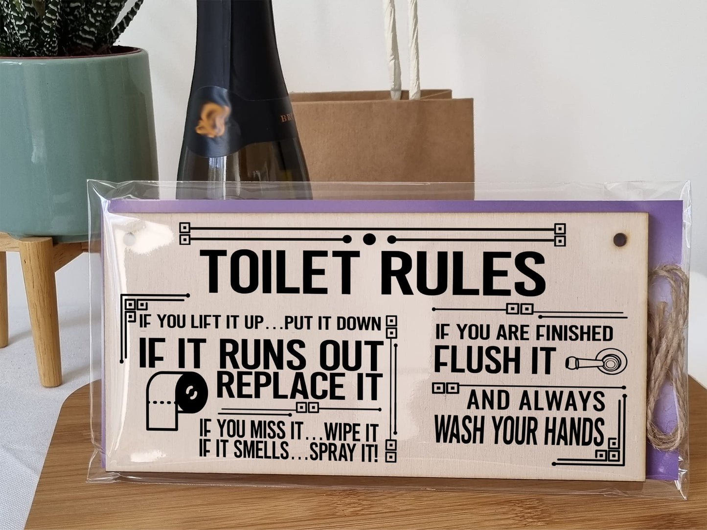 The Plum Penguin Toilet Rules Funny Novelty Handmade Wooden Hanging Wall Plaque Gift Bathroom Loo Sign Home Decoration